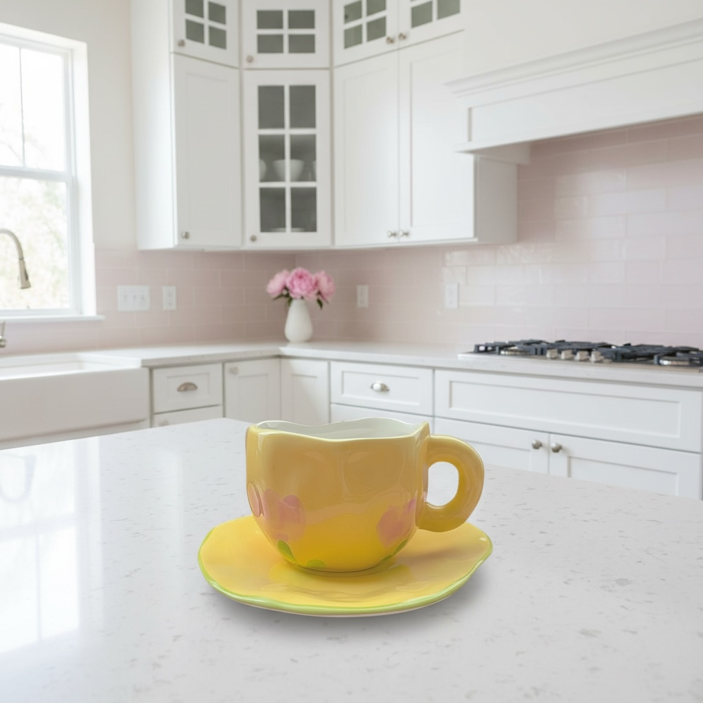 Tasse mit Untertasse – Gelbe Tulpenblume