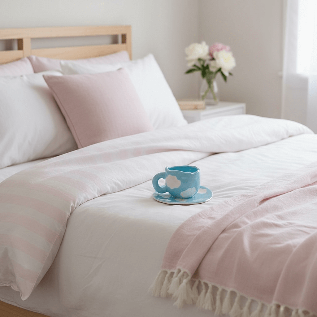 Schöne Tassen hellblau mit Wolkenmotiv