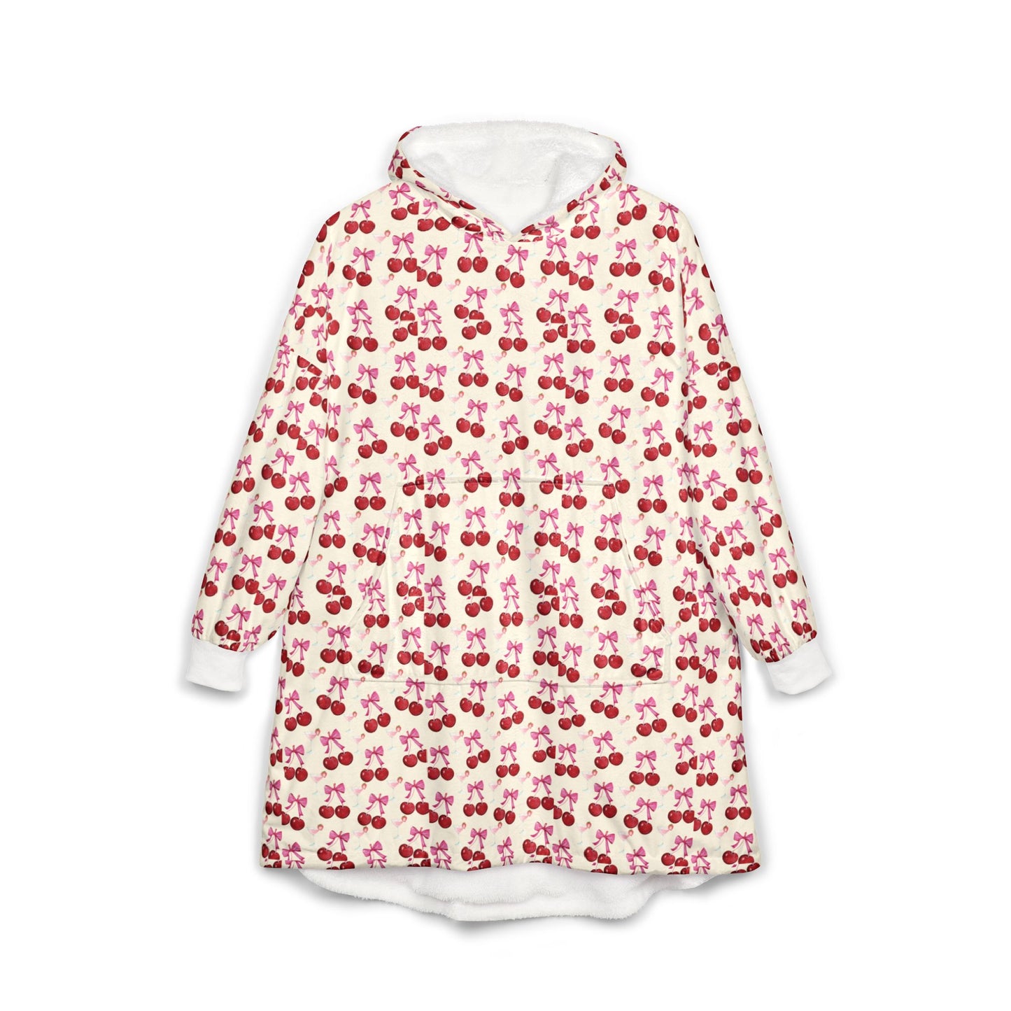 Cozy Cherry Hooded Blanket - Cute Sweatshirt Blanket, Gift for Teens, Lounge Wear, Sweet 16, Sleepover Comfort