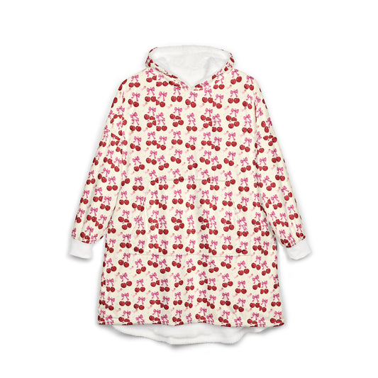 Cozy Cherry Hooded Blanket - Cute Sweatshirt Blanket, Gift for Teens, Lounge Wear, Sweet 16, Sleepover Comfort