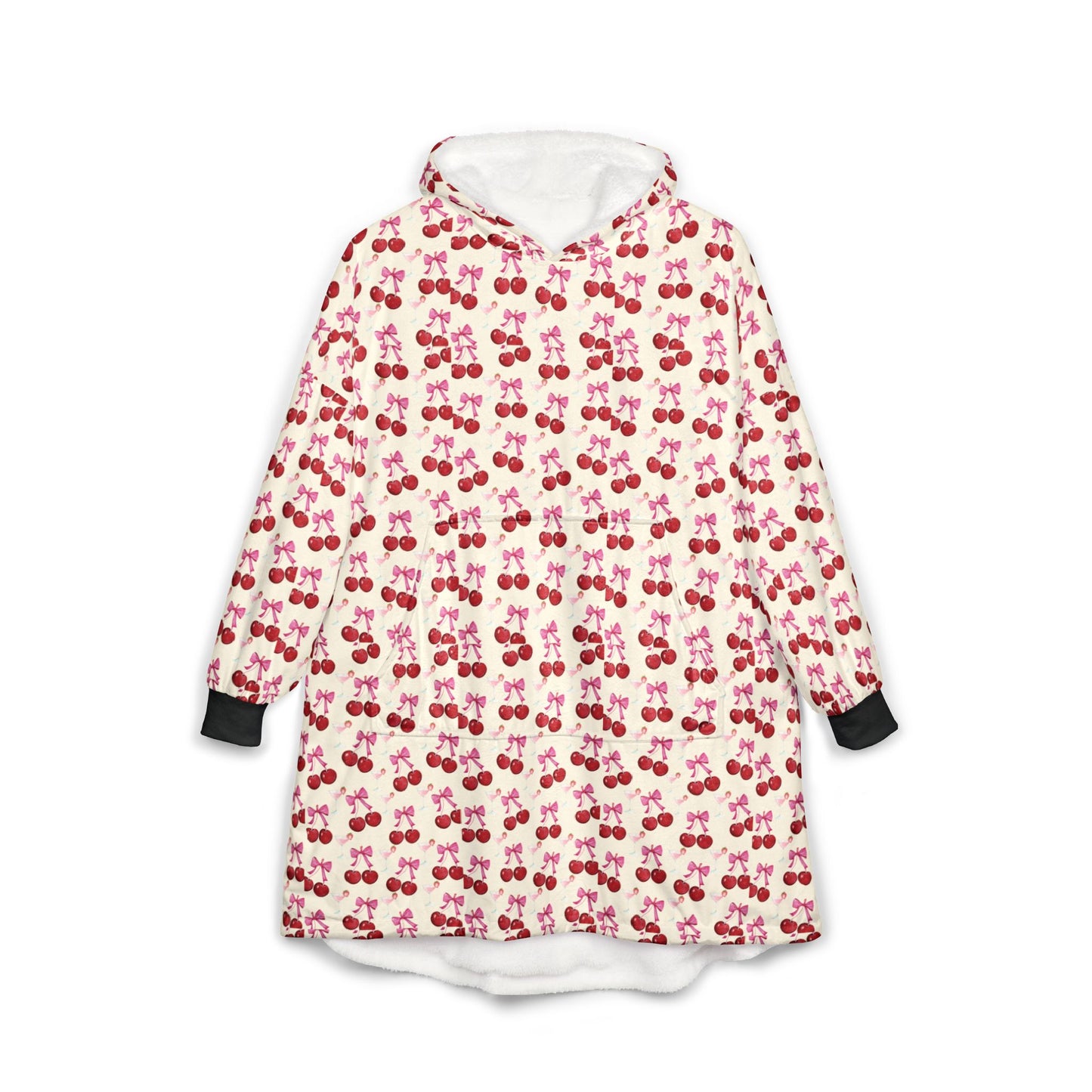 Cozy Cherry Hooded Blanket - Cute Sweatshirt Blanket, Gift for Teens, Lounge Wear, Sweet 16, Sleepover Comfort