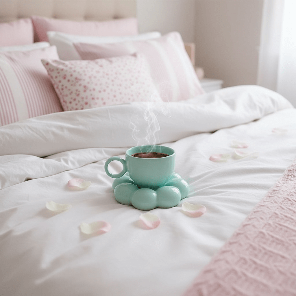 Keramik becher blau mit Blumenmotiv