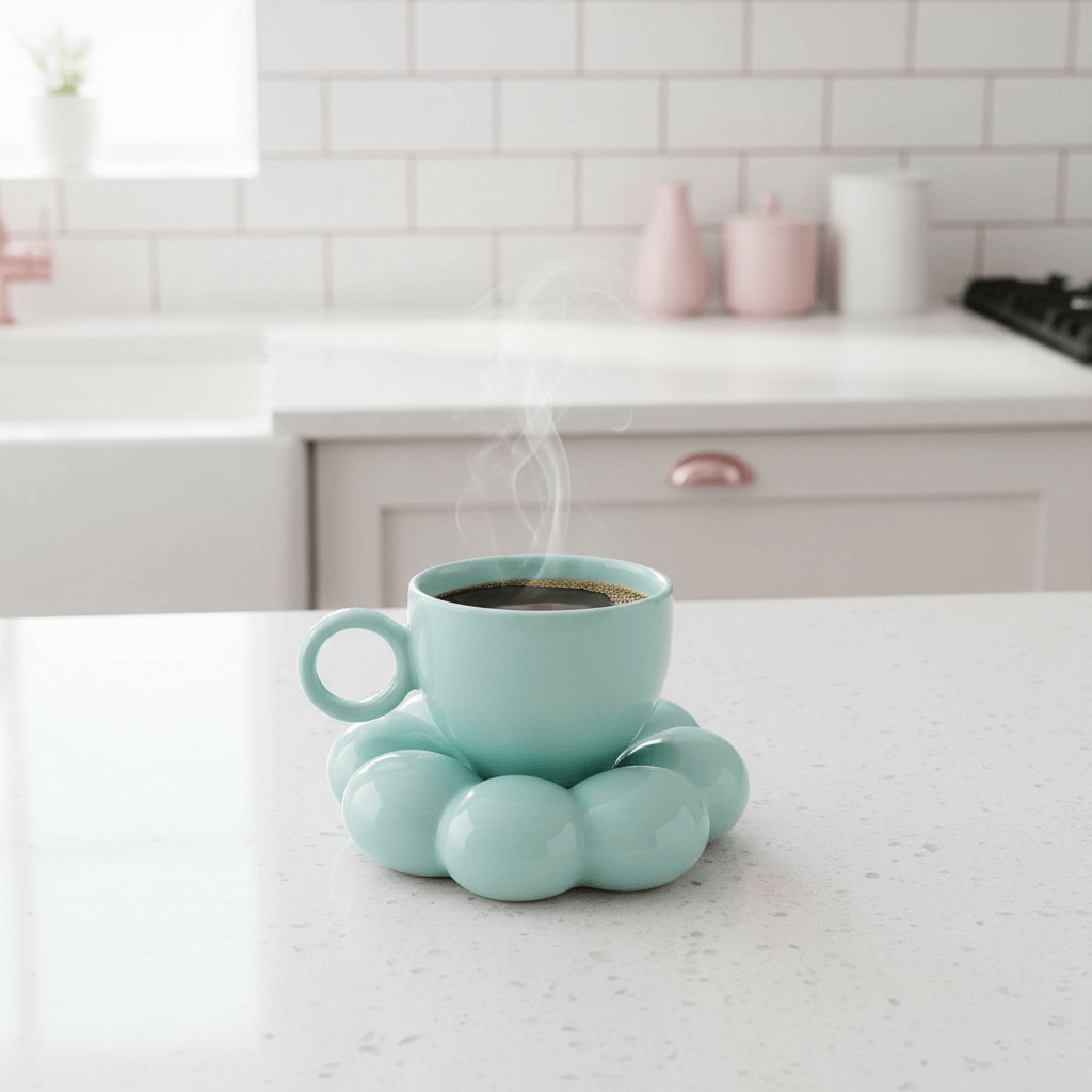 Keramik becher blau mit Blumenmotiv