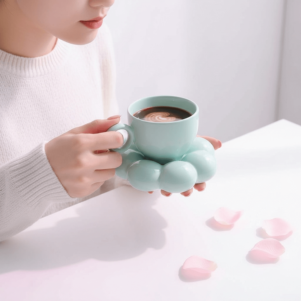 Keramik becher blau mit Blumenmotiv