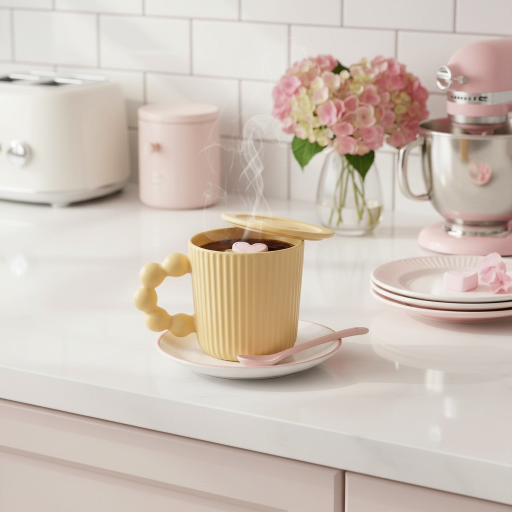 Teetasse gelb mit Sprudelgriff