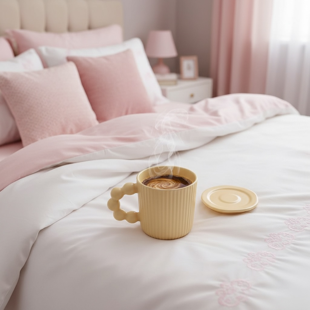 Teetasse gelb mit Sprudelgriff