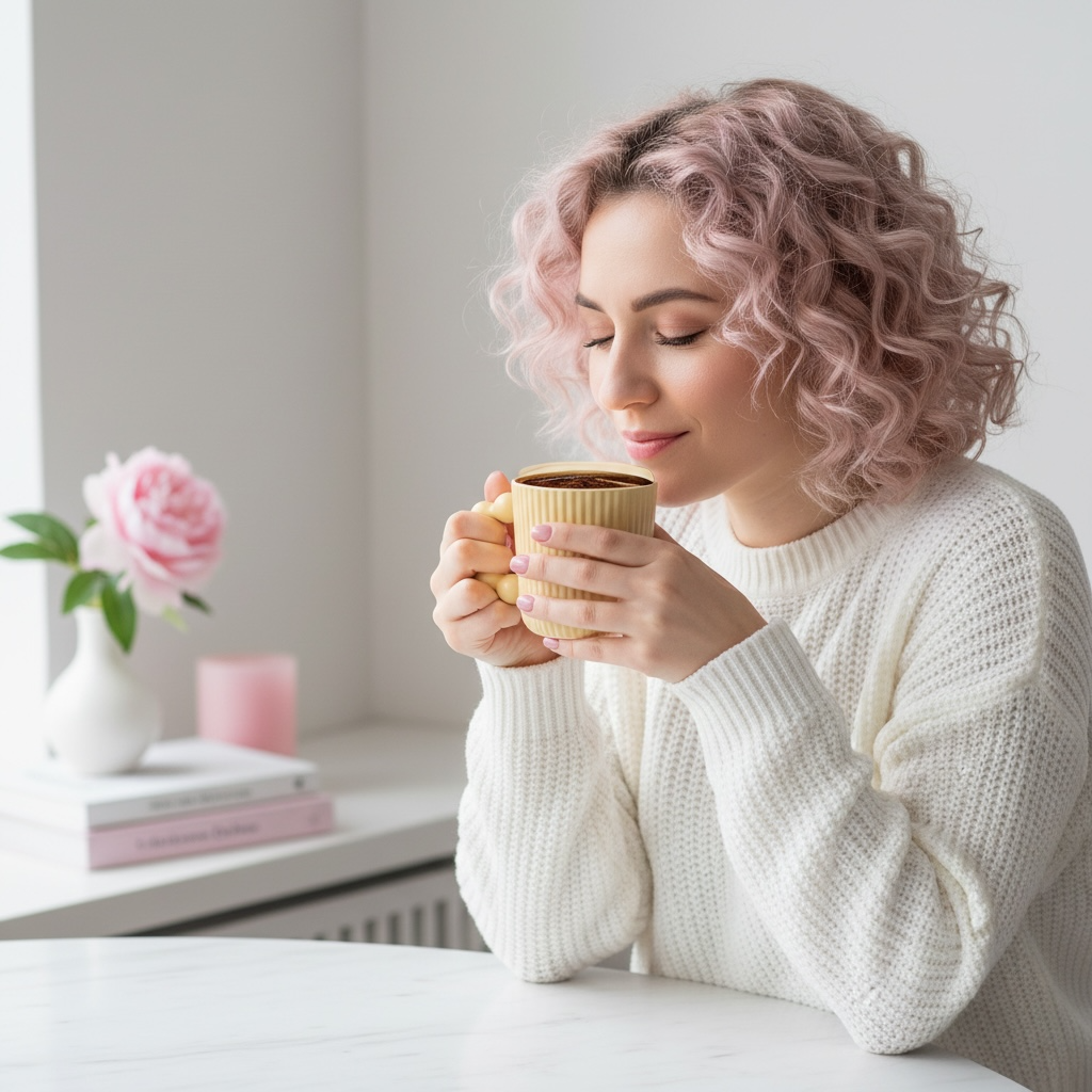 Teetasse gelb mit Sprudelgriff