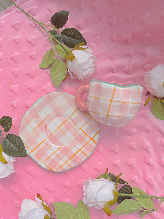 Vintage Coquette Mug Pink Retro plaid