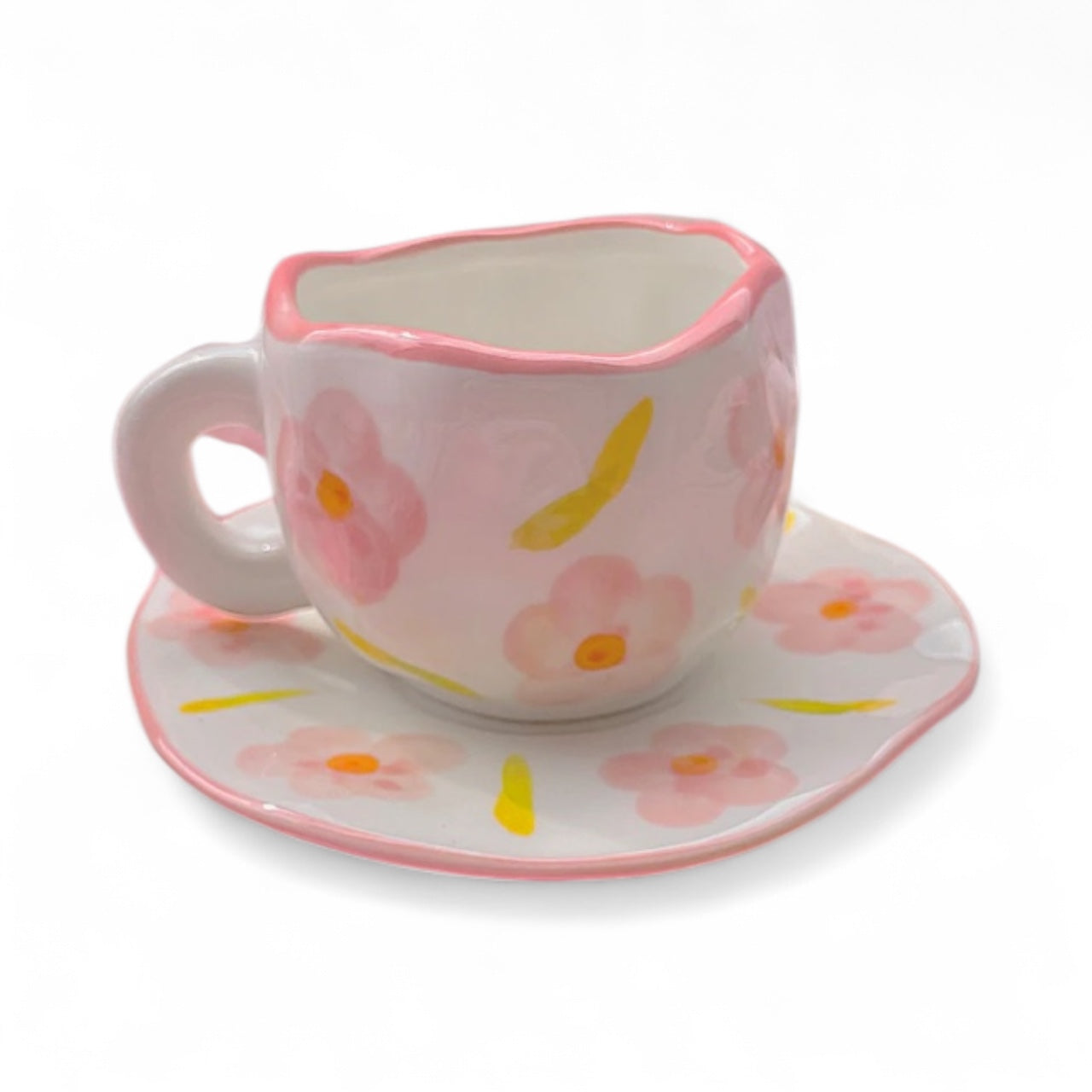 weiss Coquette Ästhetik Tasse mit rosa blumen
