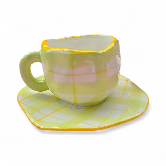 Green Vintage Retro Plaid Mug