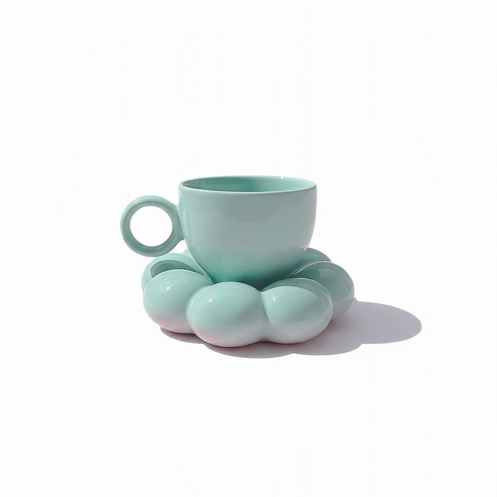 Keramik becher blau mit Blumenmotiv