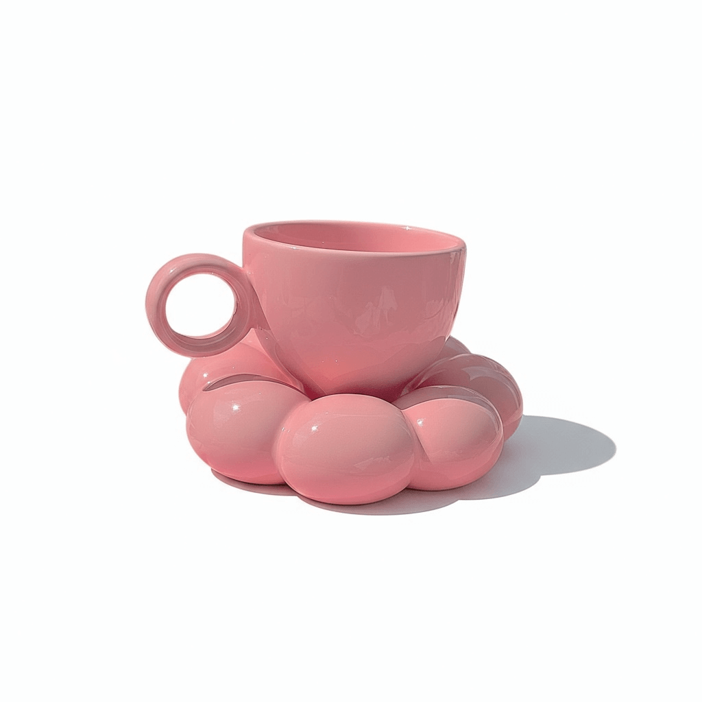 Espressotasse mit Untertasse in Rosa mit Wolkenblumen Design